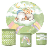 Aperturee Sleepy Animal On Rainbow Night Round Backdrop Kit