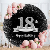 Aperturee - Sliver And Black Round 18th Happy Birthday Backdrop