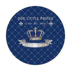 Aperturee - Sliver And Blue Crown Round Baby Shower Backdrop