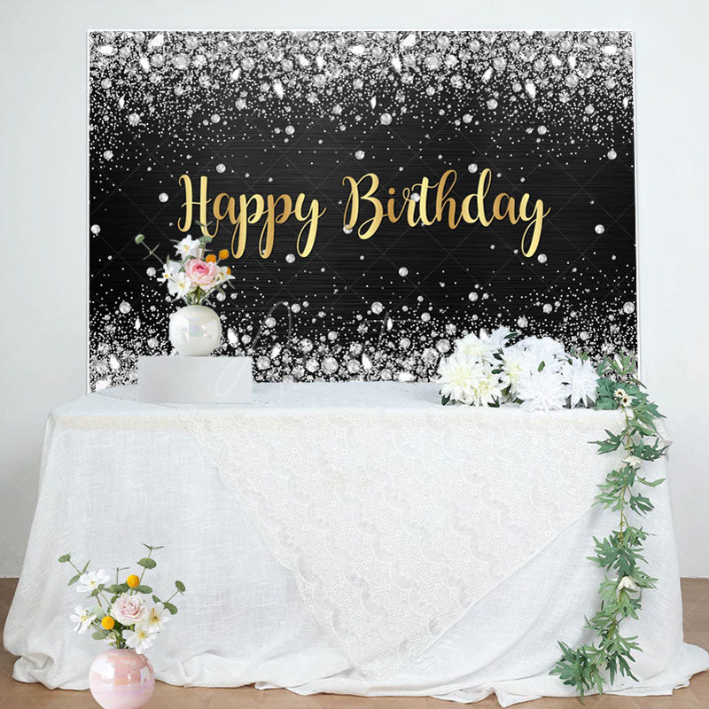 Aperturee - Sliver Glitter Diamond Gold Letter Birthday Backdrop
