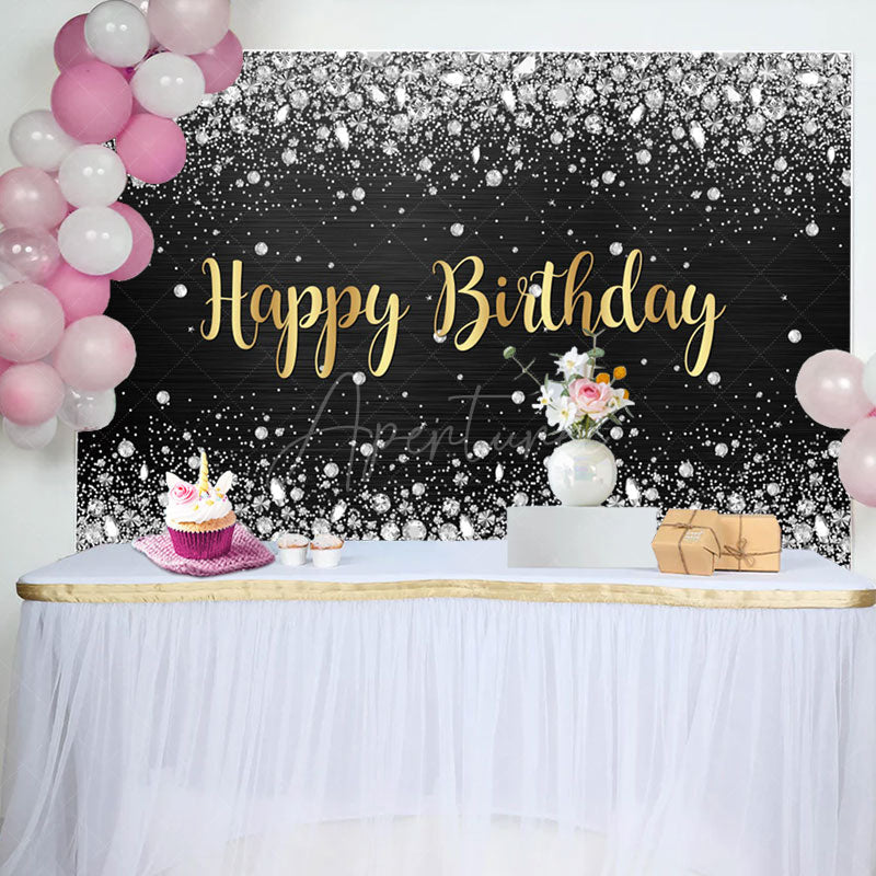 Aperturee - Sliver Glitter Diamond Gold Letter Birthday Backdrop