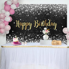 Aperturee - Sliver Glitter Diamond Gold Letter Birthday Backdrop