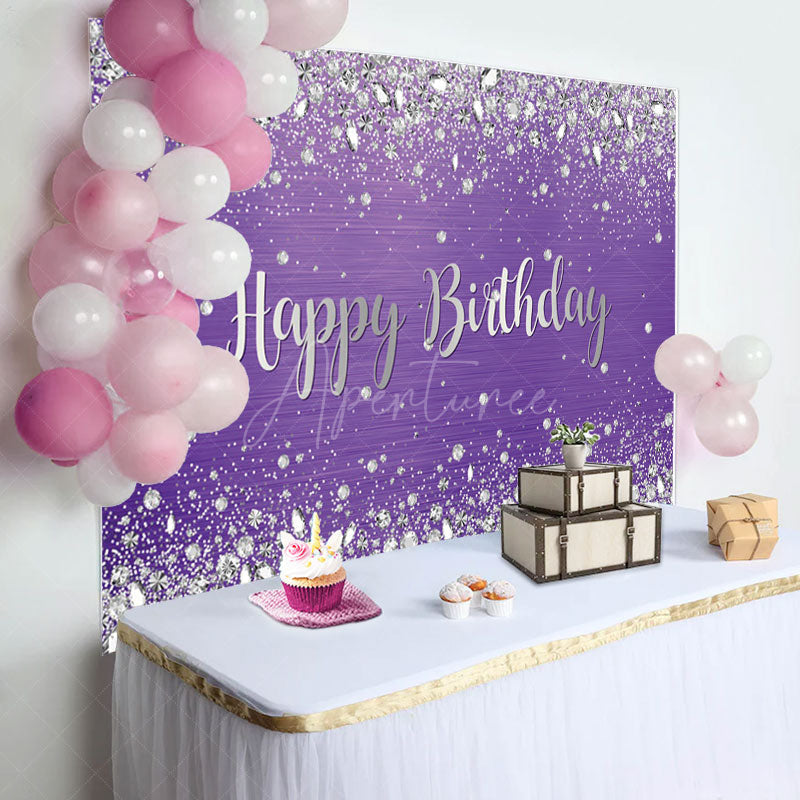 Aperturee - Sliver Glitter Diamond Purple Birthday Backdrop