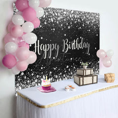 Aperturee - Sliver Glitter Diamonds Black Birthday Backdrop