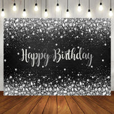 Aperturee - Sliver Glitter Diamonds Black Birthday Backdrop