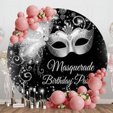 Aperturee - Sliver Glitter Masquerade Round Birthday Backdrop