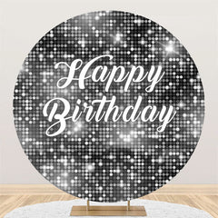 Aperturee - Sliver Sequin Bokeh Round Happy Birthday Backdrop