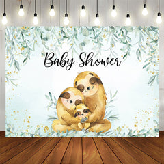 Aperturee - Sloths Family Green Plant Gold Baby Shower Backdrop