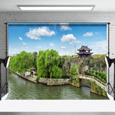 Aperturee - Small Bridge Flowing Water Ancient Wall Photo Backdrop
