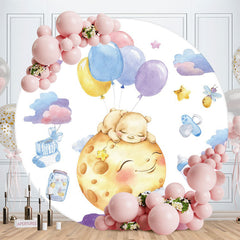 Aperturee - Smiley Moon And Bear Round Baby Shower Backdrop