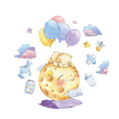 Aperturee - Smiley Moon And Bear Round Baby Shower Backdrop