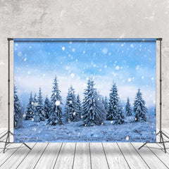 Aperturee - Snow Covered Pines Photography Backdrop Photo Booth
