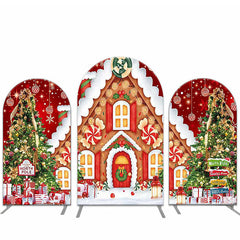 Aperturee - Snow House Trees Happy Christmas Arch Backdrop Kit