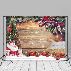 Aperturee - Snow Pine Tree Leaves Wood Merry Christmas Backdrop