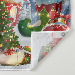 Aperturee - Snow Red Green House Tree Light Christmas Backdrop