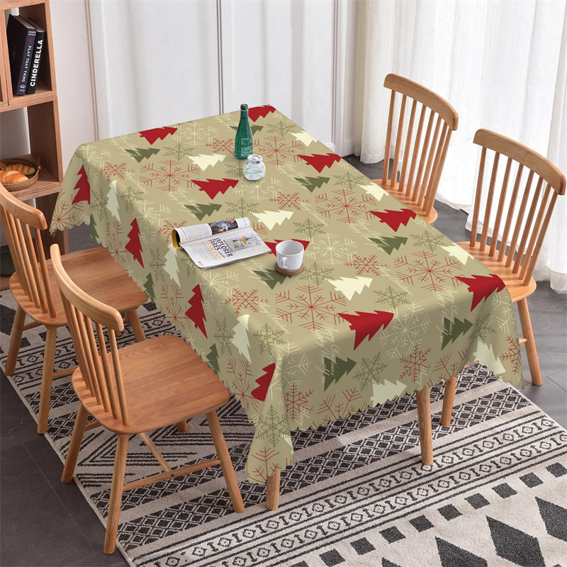 Aperturee - Snowflake Pine Trees Brown Green Christmas Tablecloth