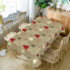 Aperturee - Snowflake Pine Trees Brown Green Christmas Tablecloth