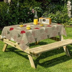 Aperturee - Snowflake Pine Trees Brown Green Christmas Tablecloth
