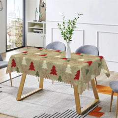 Aperturee - Snowflake Pine Trees Brown Green Christmas Tablecloth