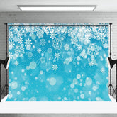 Aperturee - Snowflakes Blue Background Winter Wonderland Backdrop