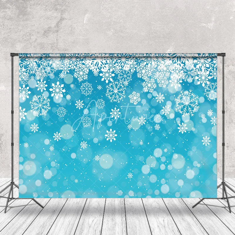 Aperturee - Snowflakes Blue Background Winter Wonderland Backdrop