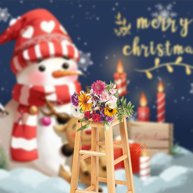 Aperturee - Snowman Elk Candle Merry Christmas Photo Backdrop