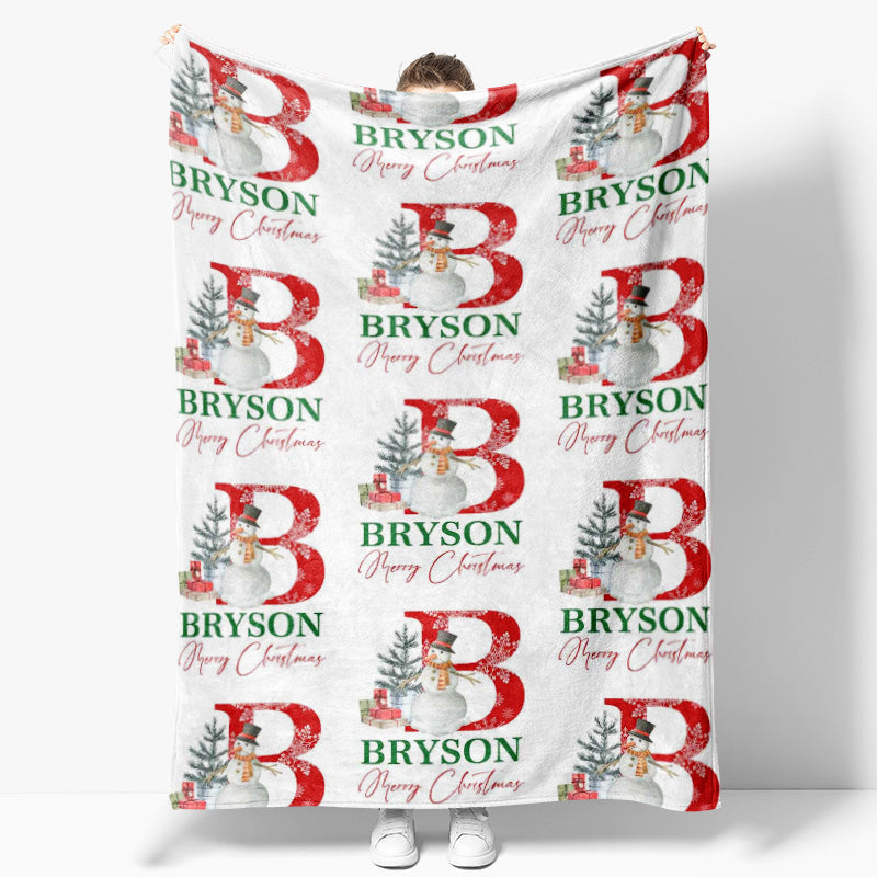 Aperturee - Snowman Letter Repeat Custom Name Christmas Blanket