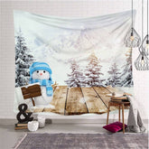 Aperturee - Snowman Wood Christmas Landscape Fairytale Wall Tapestry