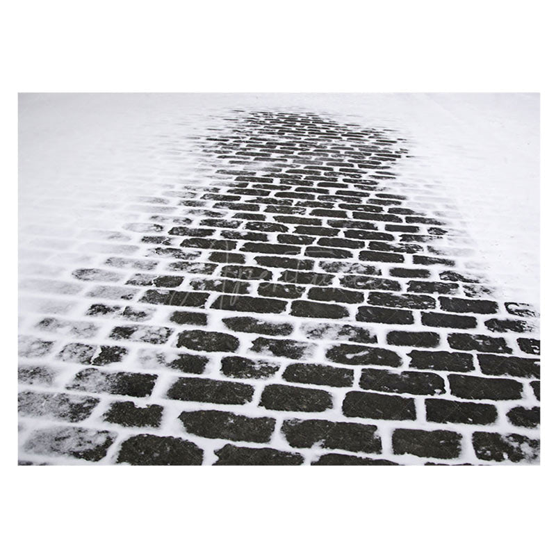 Aperturee - Snowy Black Masonry Street Winter Rubber Floor Mat