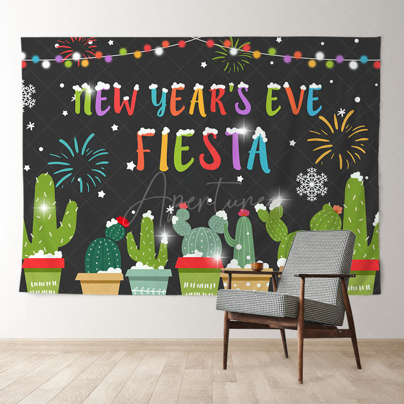 Aperturee - Snowy Cacti Colorful Fiesta New Years Eve Backdrop