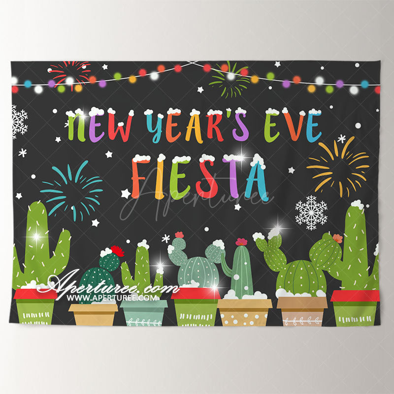 Aperturee - Snowy Cacti Colorful Fiesta New Years Eve Backdrop
