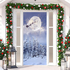 Aperturee - Snowy Forest Night Santa Claus Christmas Door Cover