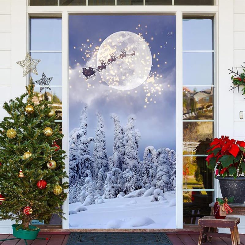 Aperturee - Snowy Forest Night Santa Claus Christmas Door Cover