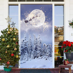 Aperturee - Snowy Forest Night Santa Claus Christmas Door Cover
