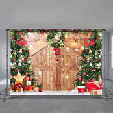 Aperturee - Snowy Glitter Door With Christmas Tree Backdrop