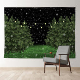 Aperturee - Snowy Green Grass Tree Lights Winter Eve Backdrop