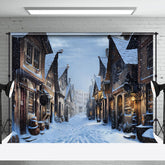 Aperturee - Snowy Old Town Street Winter Photography Backdrop
