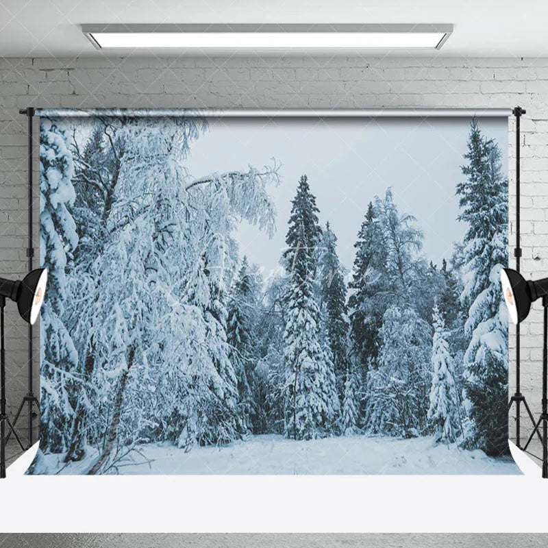 Aperturee - Snowy Pine Forest Photography Backdrop In The Evening