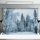Aperturee - Snowy Pine Forest Photography Backdrop In The Evening