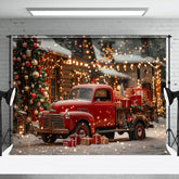 Aperturee - Snowy Red Car Trees Bokeh Light Christmas Backdrop