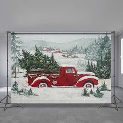 Aperturee - Snowy Red Truck In Village Christmas Backdrop