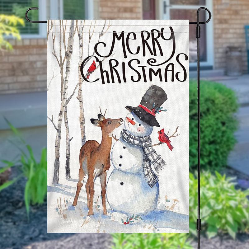 Aperturee - Snowy Snowman Deer Tree Merry Christmas Garden Flag