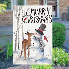 Aperturee - Snowy Snowman Deer Tree Merry Christmas Garden Flag
