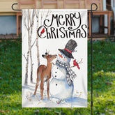 Aperturee - Snowy Snowman Deer Tree Merry Christmas Garden Flag