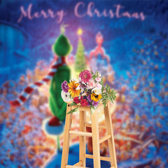 Aperturee - Snowy Town Green Monster Merry Christmas Backdrop