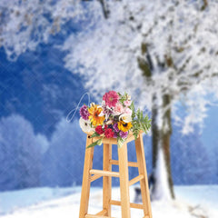 Aperturee - Snowy Tree Frozen Winter Scene Backdrop for Photo