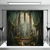 Aperturee - Snowy Winter Window Photo Backdrop For Christmas