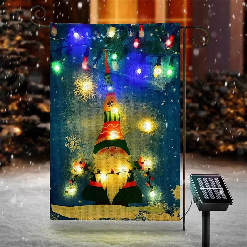 Aperturee - Solar Lighted Cute Elf Winter Christmas Garden Flag