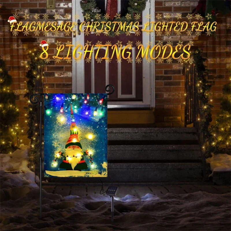 Aperturee - Solar Lighted Cute Elf Winter Christmas Garden Flag