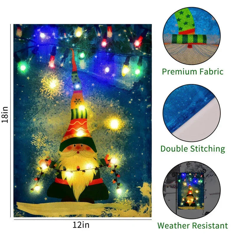 Aperturee - Solar Lighted Cute Elf Winter Christmas Garden Flag